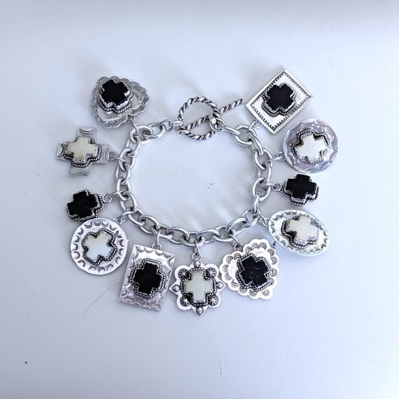 Joan Slifka Sterling 925 Heart Angel Cross Love Luck Charm Two Sided Bracelet - Picture 5 of 14